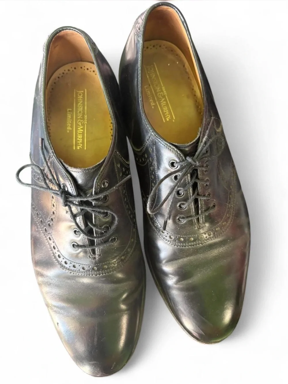 Johnston & Murphy Limited Leather glossy black lace up round toe men's shoe 10.5